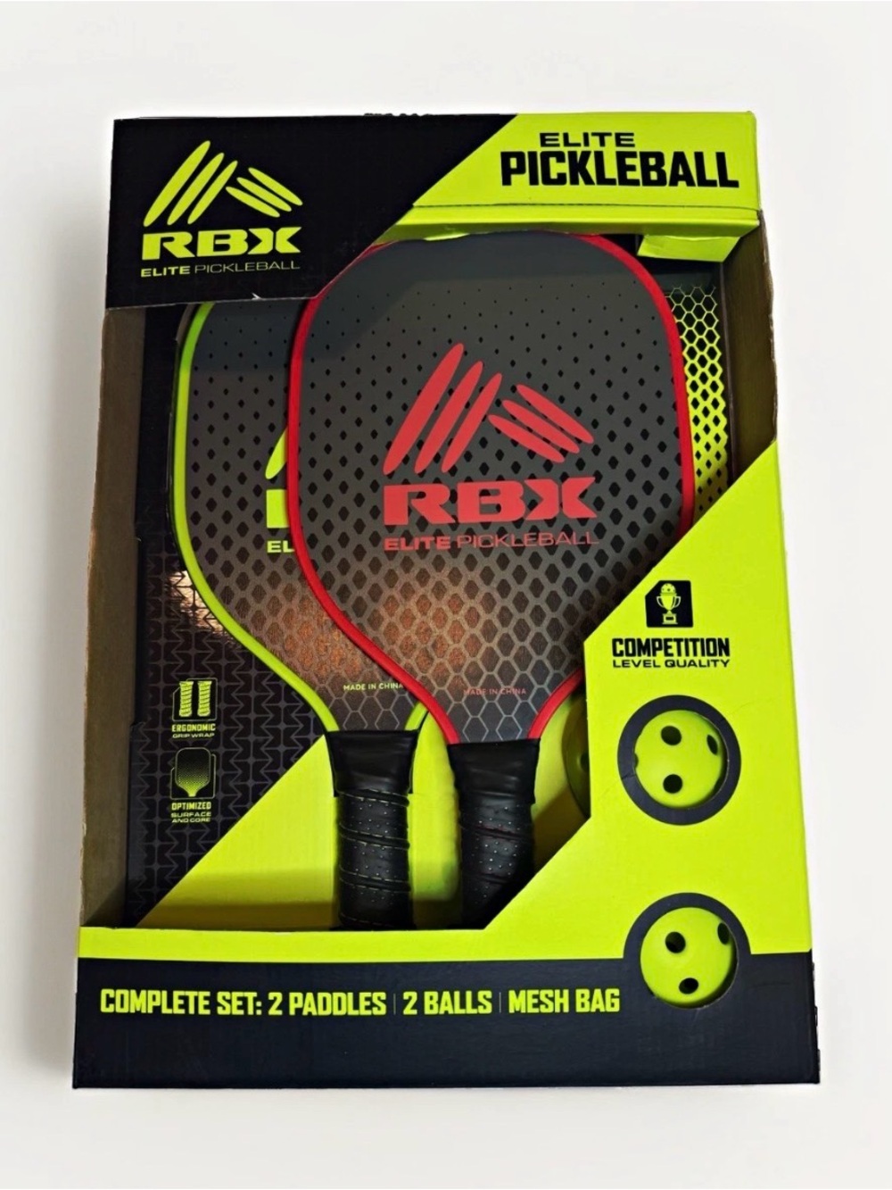RBX Elite Pickleball Complete Set - 2 Paddles, 2 Balls, Mesh Bag NEW